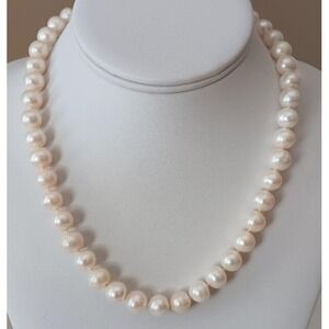 Vintage JCM 10mm Cultured Pearl Necklace 14k Yellow Gold Ball Clasp 17" Strand